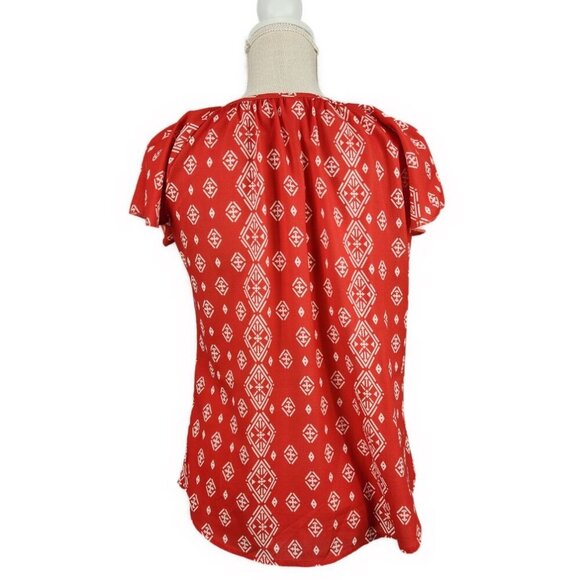 Simple Fun Flutter Sleeve Women’s Blouse M Pullover Round Neck Tie Office - Picture 2 of 8